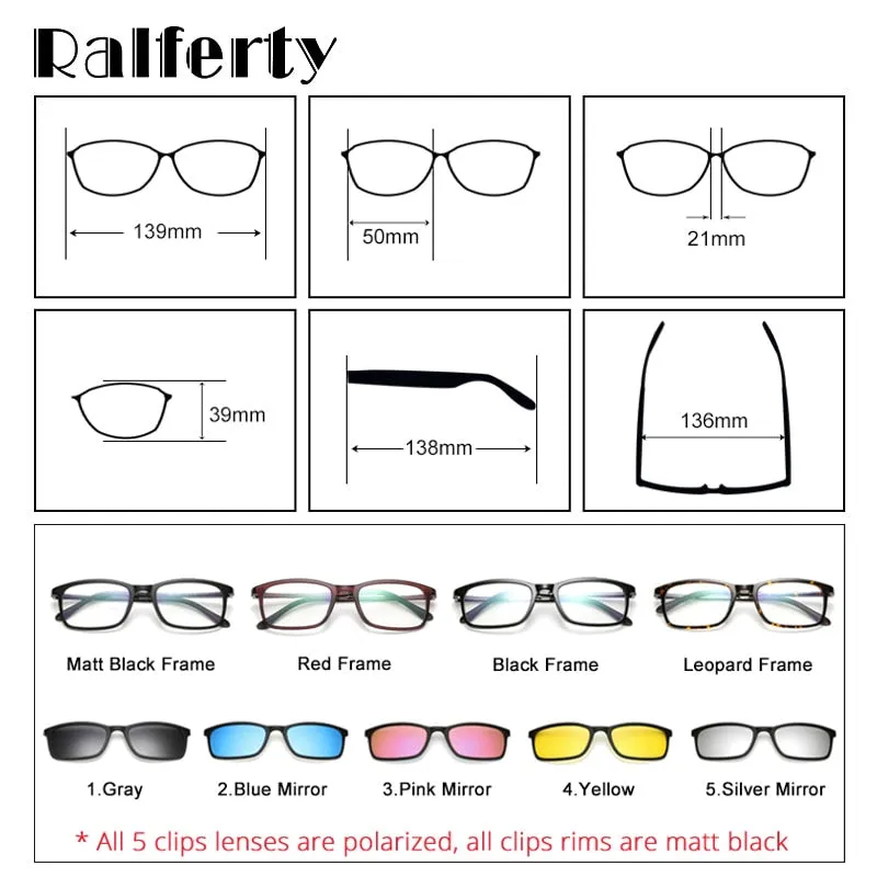 Ralferty Unisex Full Rim Eyeglasses With Clip On Sunglasses Tr90 8803