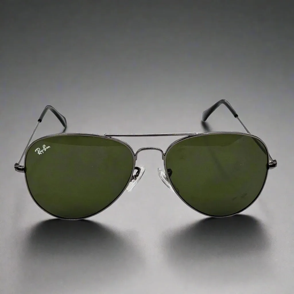 Ray-Ban Rimmed Classic Aviators GunMetal Frame With Green Lens