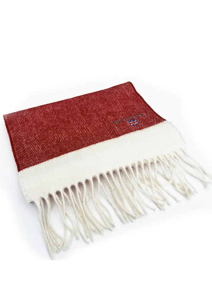 Red & White Herringbone lambswool Fringe Scarf