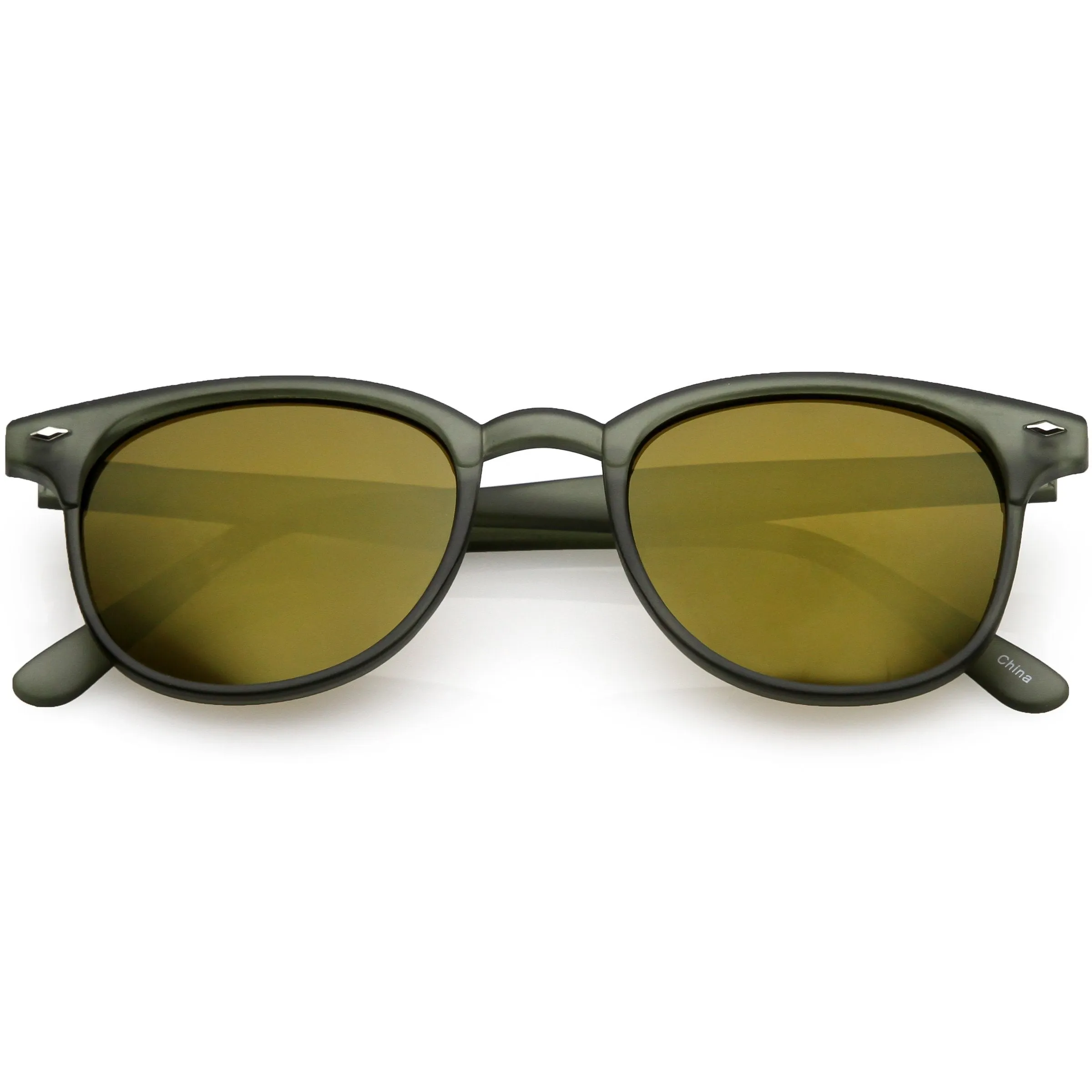 Retro Horned Rim P3 Rounded Mirrored Lens Sunglasses C561