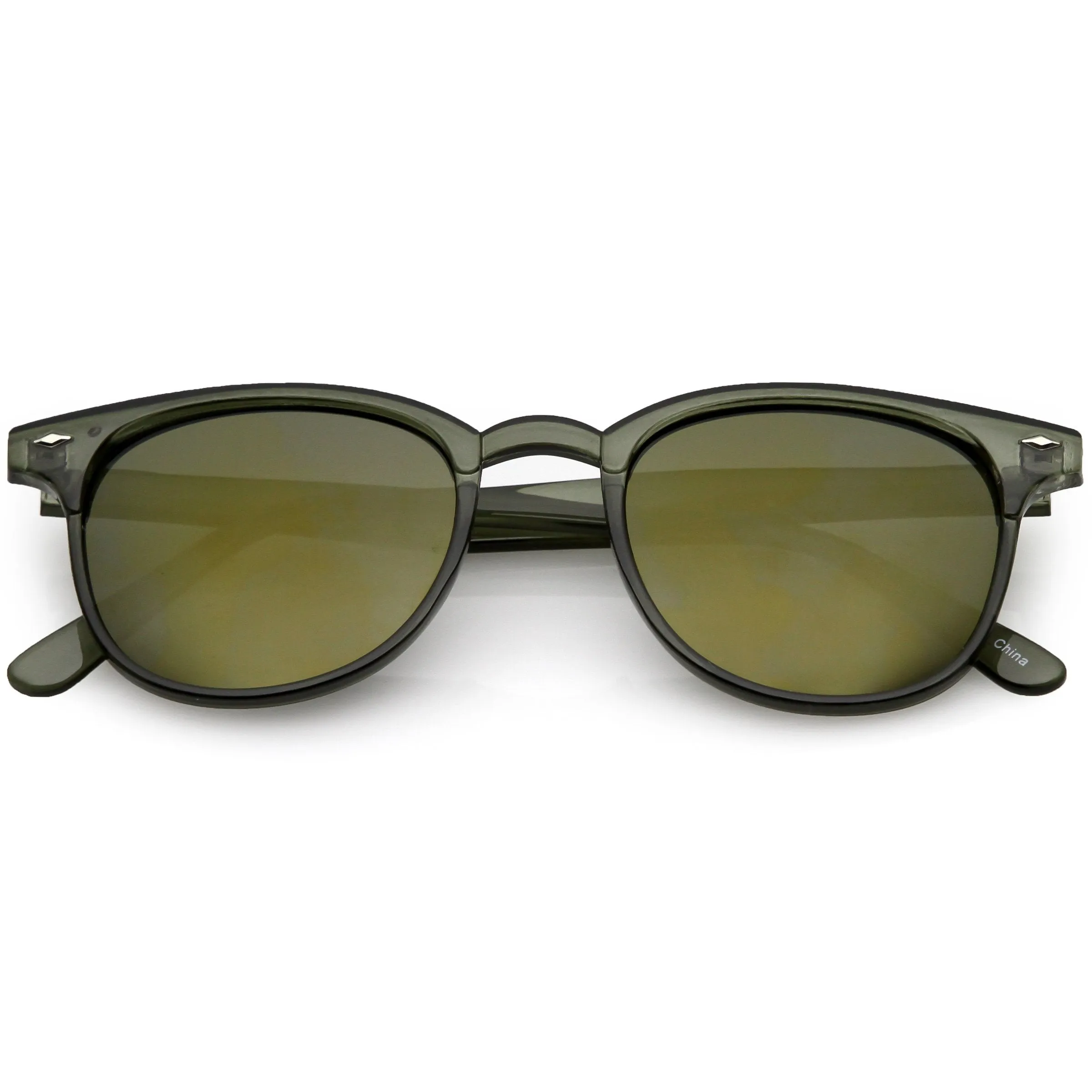 Retro Horned Rim P3 Rounded Mirrored Lens Sunglasses C561