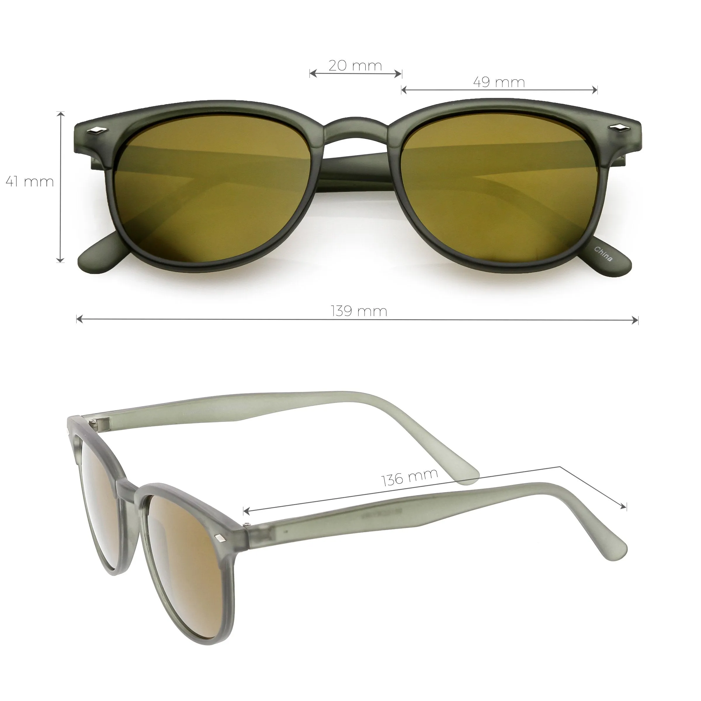 Retro Horned Rim P3 Rounded Mirrored Lens Sunglasses C561