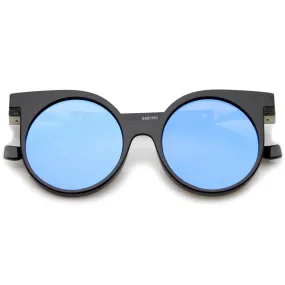 Retro Modern Horned Rim Flat Lens Round Sunglasses A258