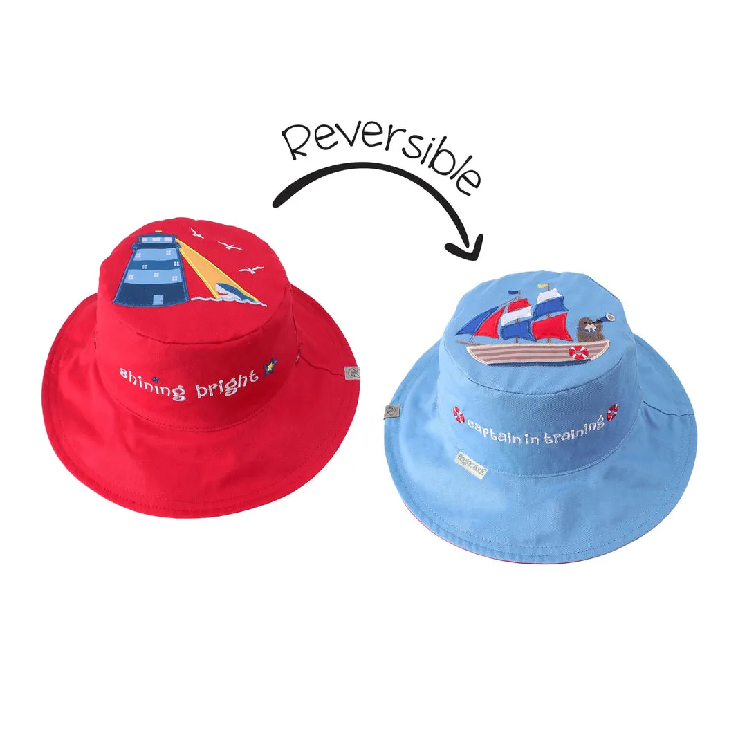 Reversible Kid's Sun Hat Tall Ship/Lighthouse