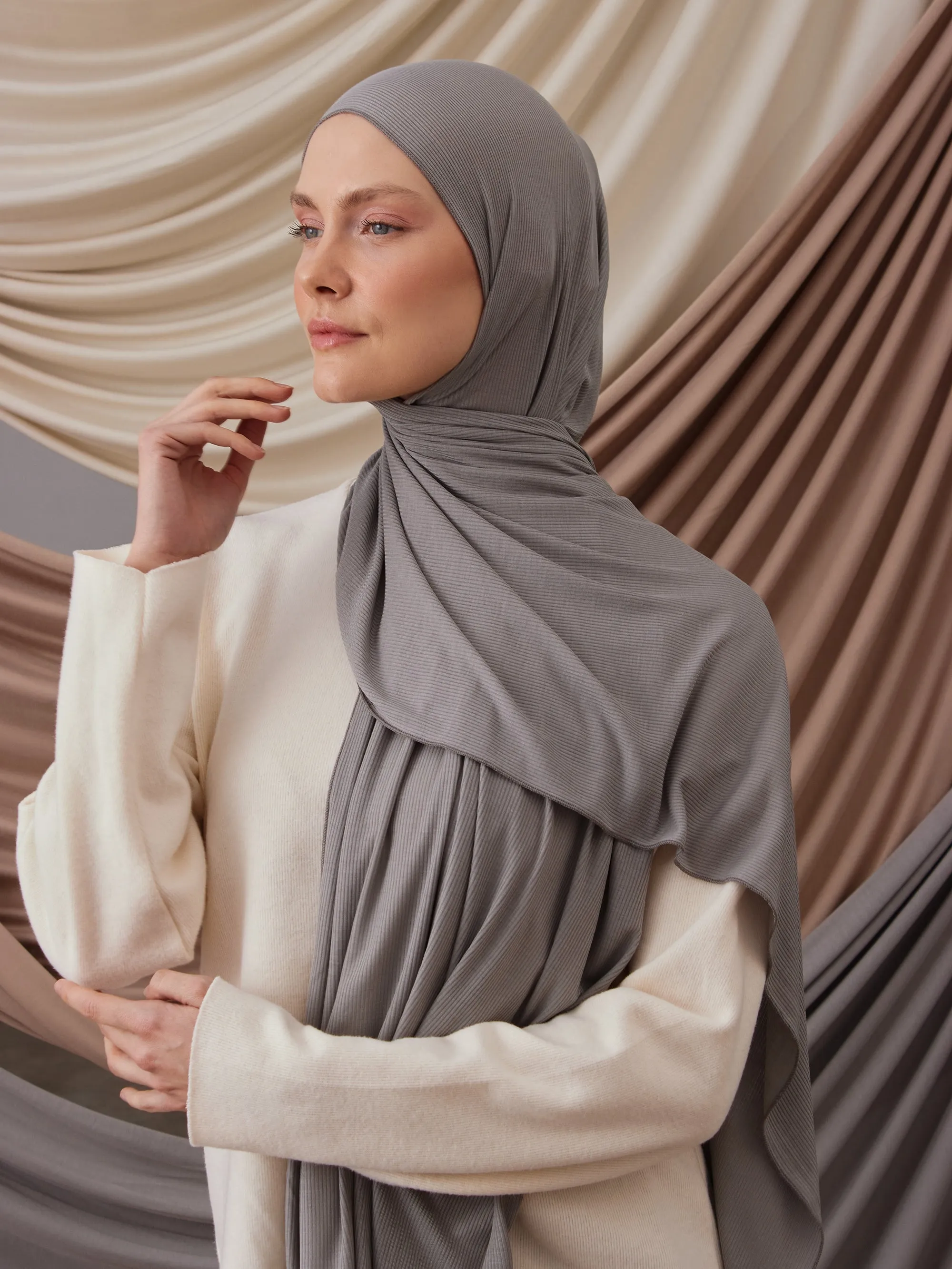 Ribbed Jersey Hijab Silver