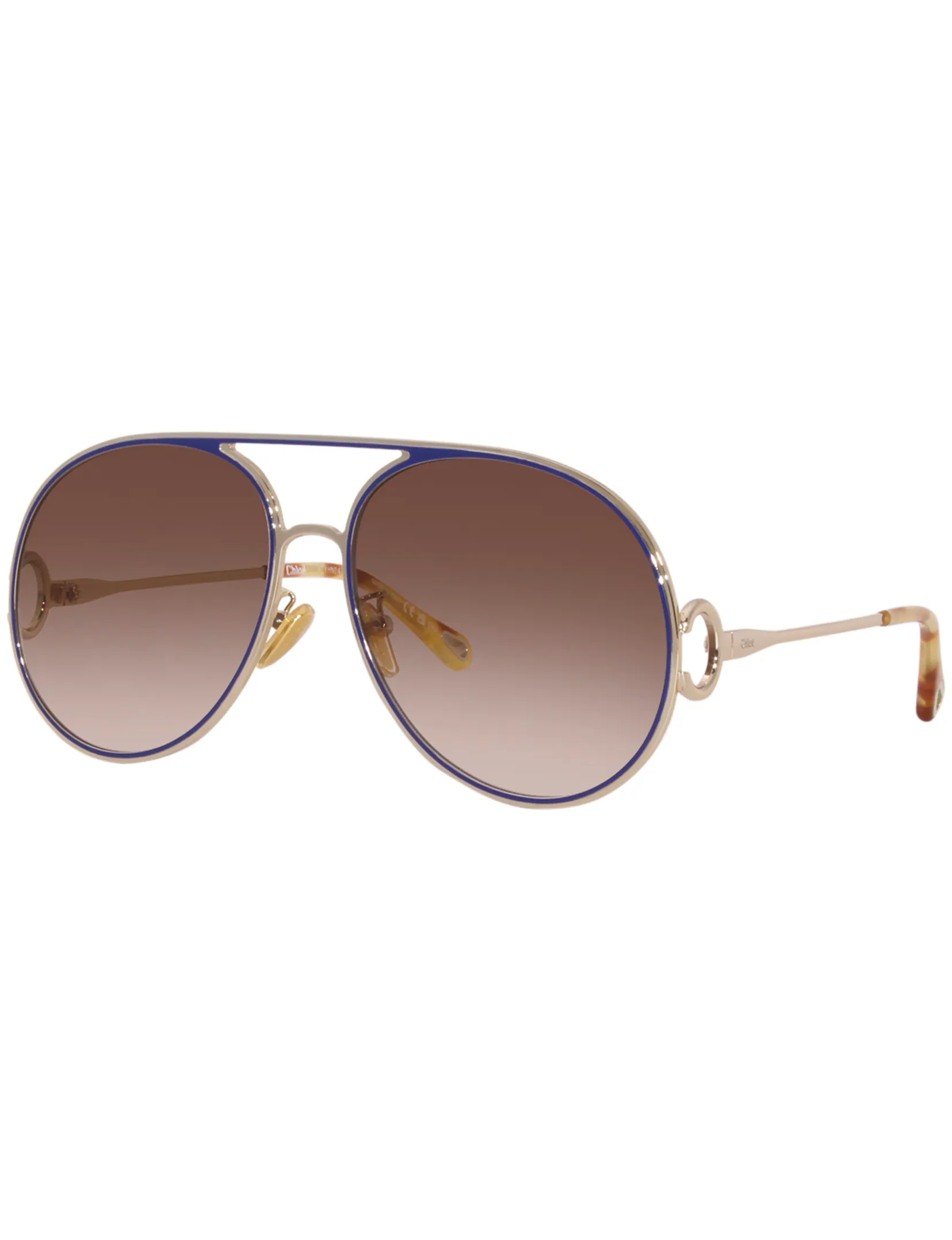 Rimmed Pilot Sunglasses, Gold/Brown