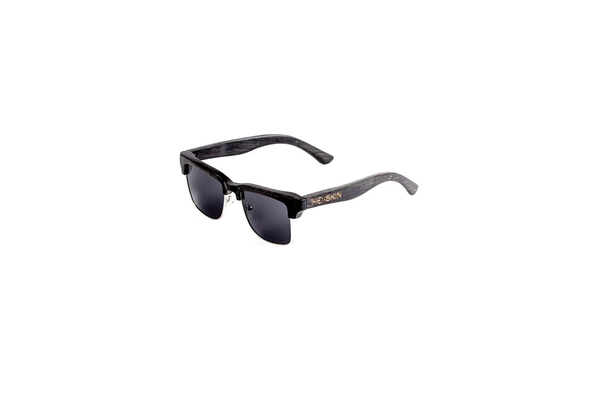 Rom Cay Retro Black Wooden Frame Polarized Sunglasses w/ Gradient Black Lenses