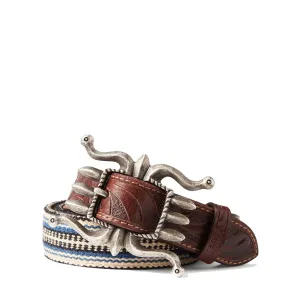 RRL by Ralph Lauren Handwoven Jacquard & Leather Belt Cream Multi/Brown