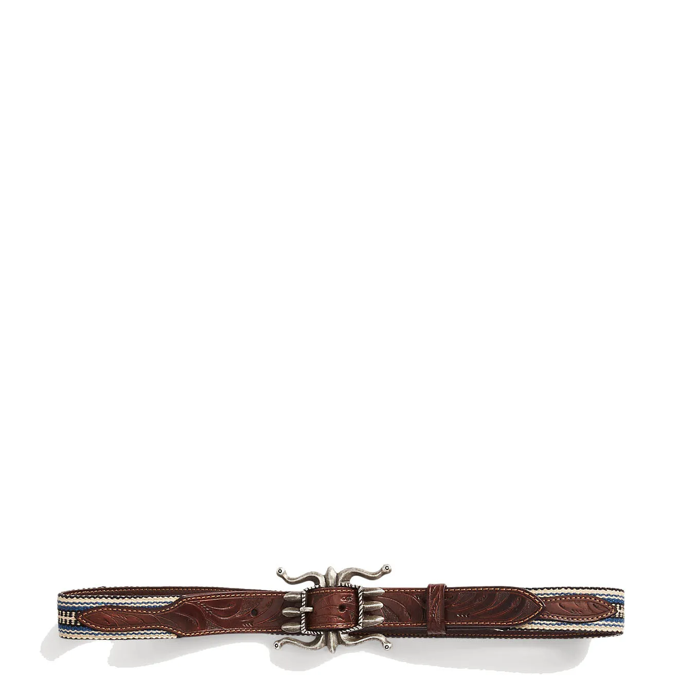 RRL by Ralph Lauren Handwoven Jacquard & Leather Belt Cream Multi/Brown