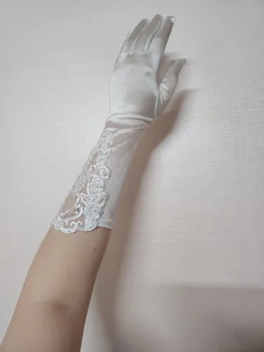 Satin/Lace Mid Length Wedding Gloves