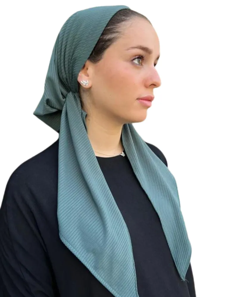 Scarf Bar Classic Jersey Ribbed Teal Green Pre-Tied Bandanna with Full Grip