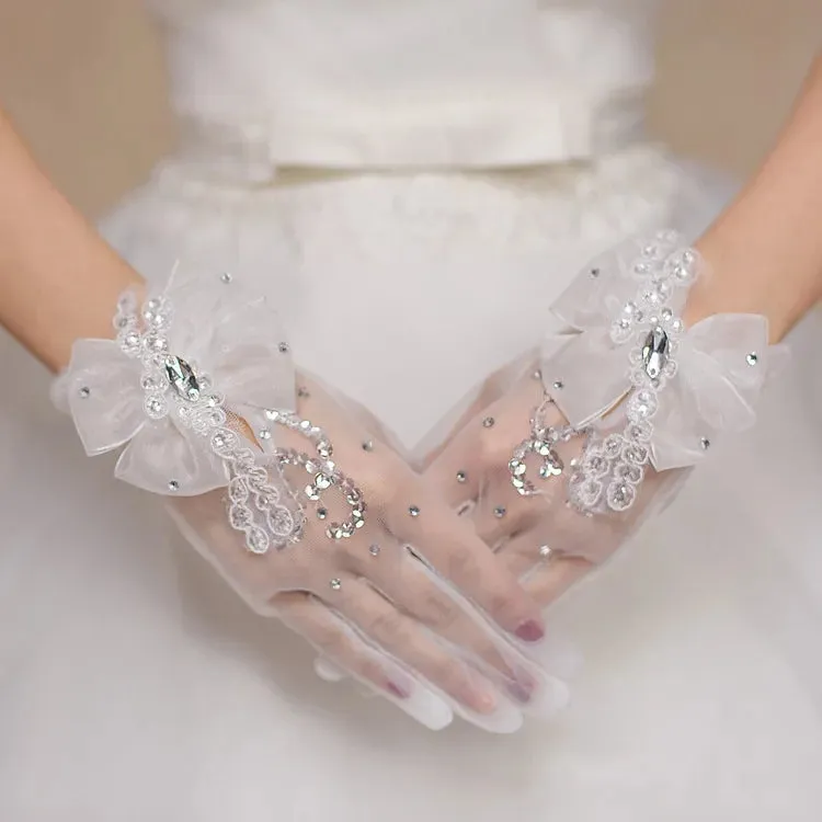 Sequined Tulle Wedding Gloves