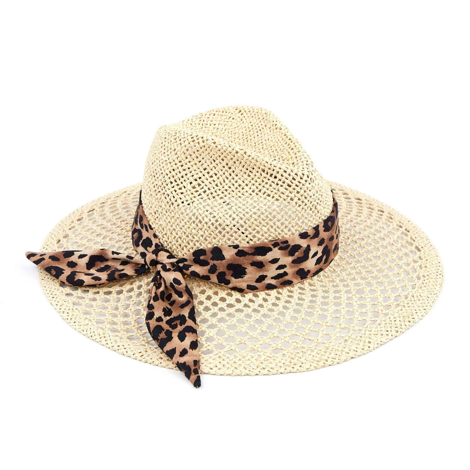 ST907 Leopard Print Ribbon Band Panama Hat