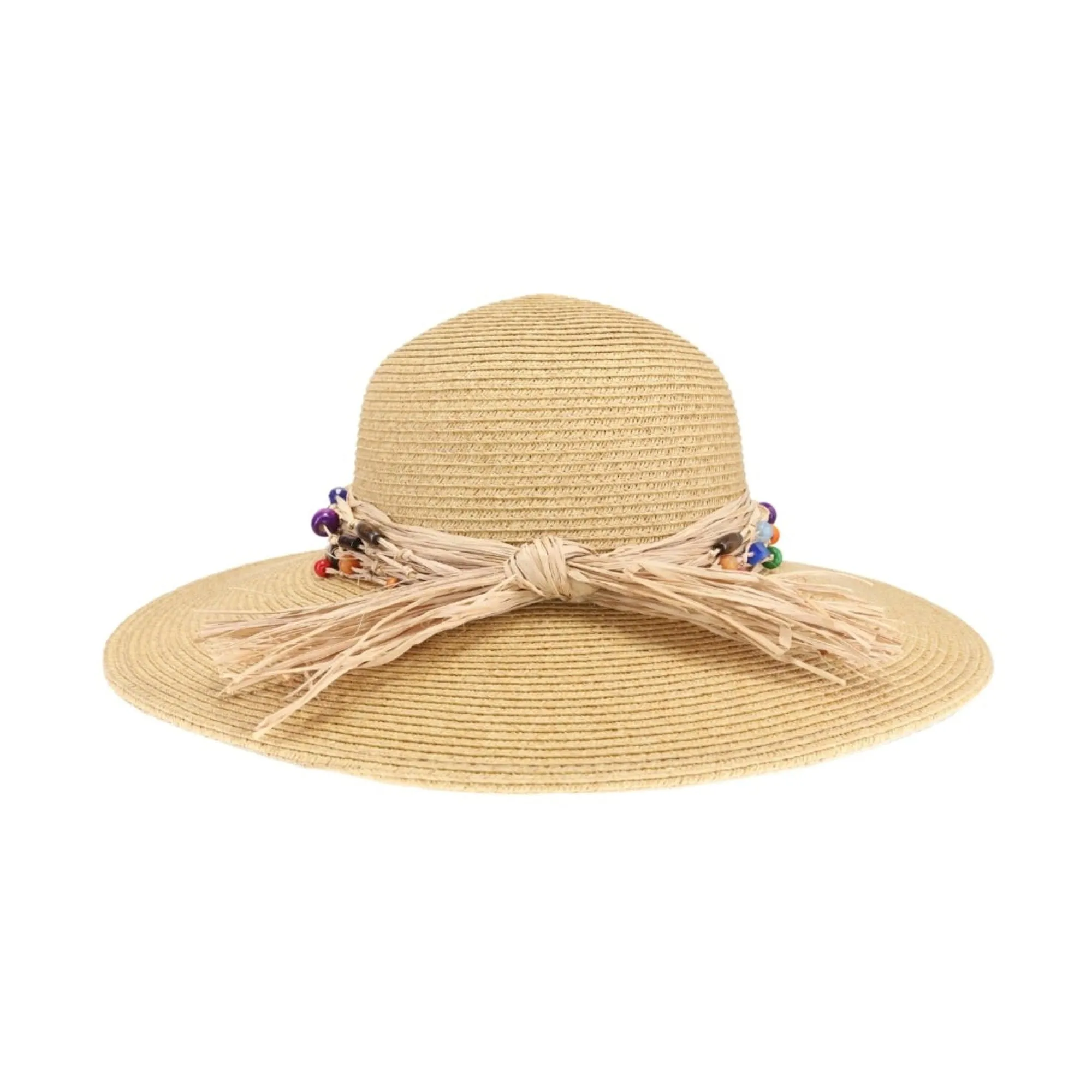 STH0025 Gloria Colorful Bead Trim Wide Brim Hat