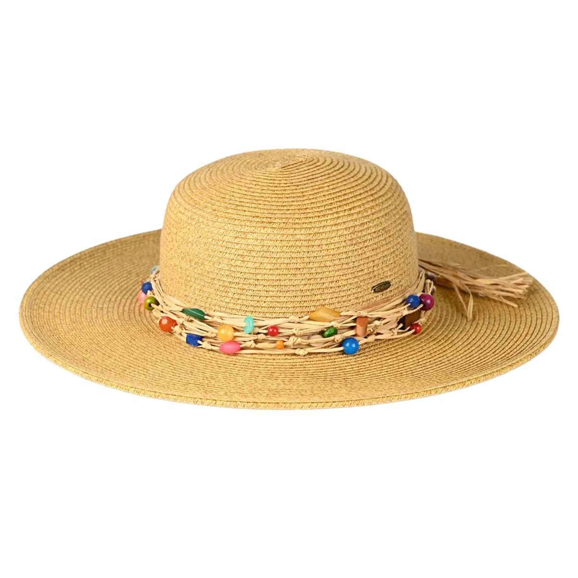 STH0025 Gloria Colorful Bead Trim Wide Brim Hat