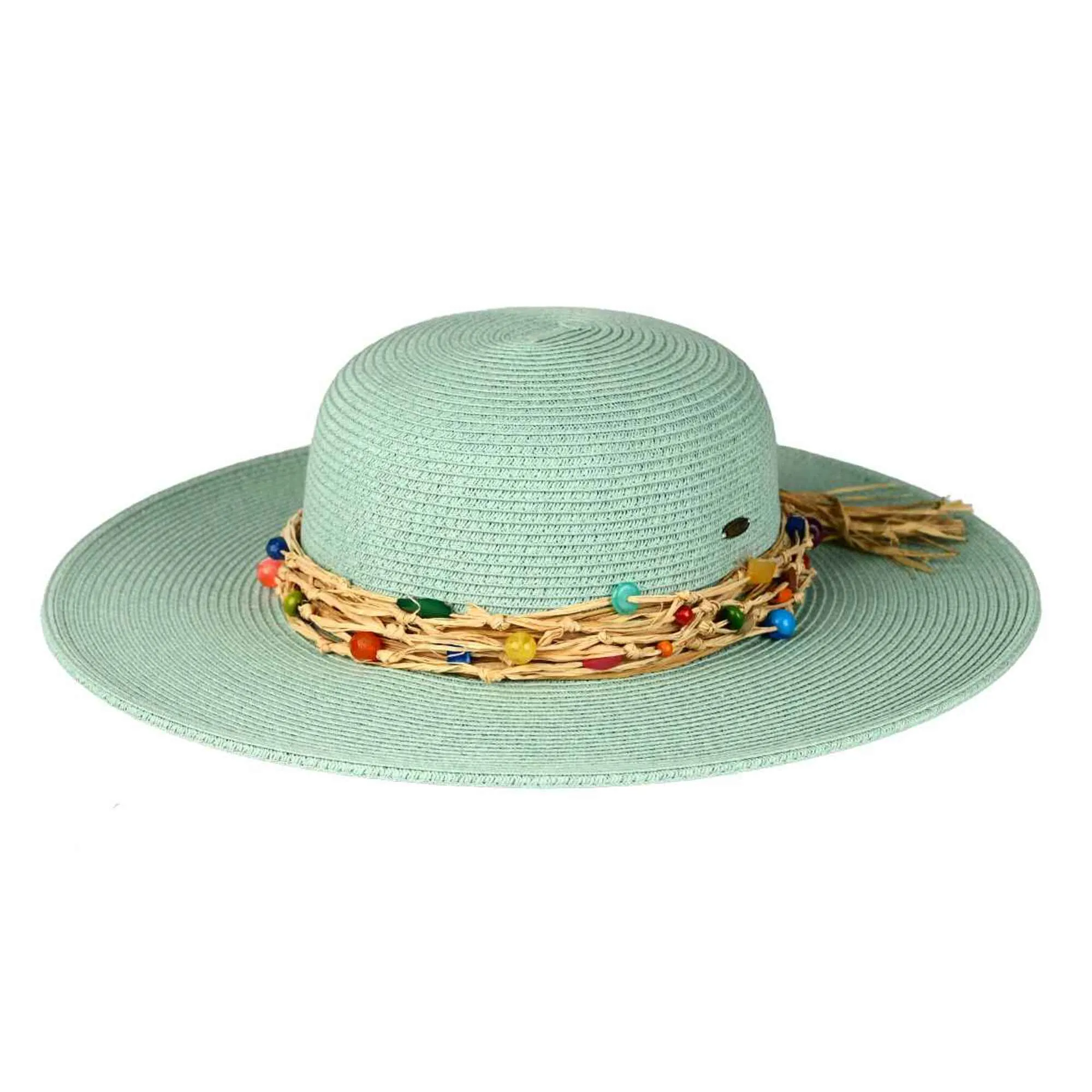 STH0025 Gloria Colorful Bead Trim Wide Brim Hat