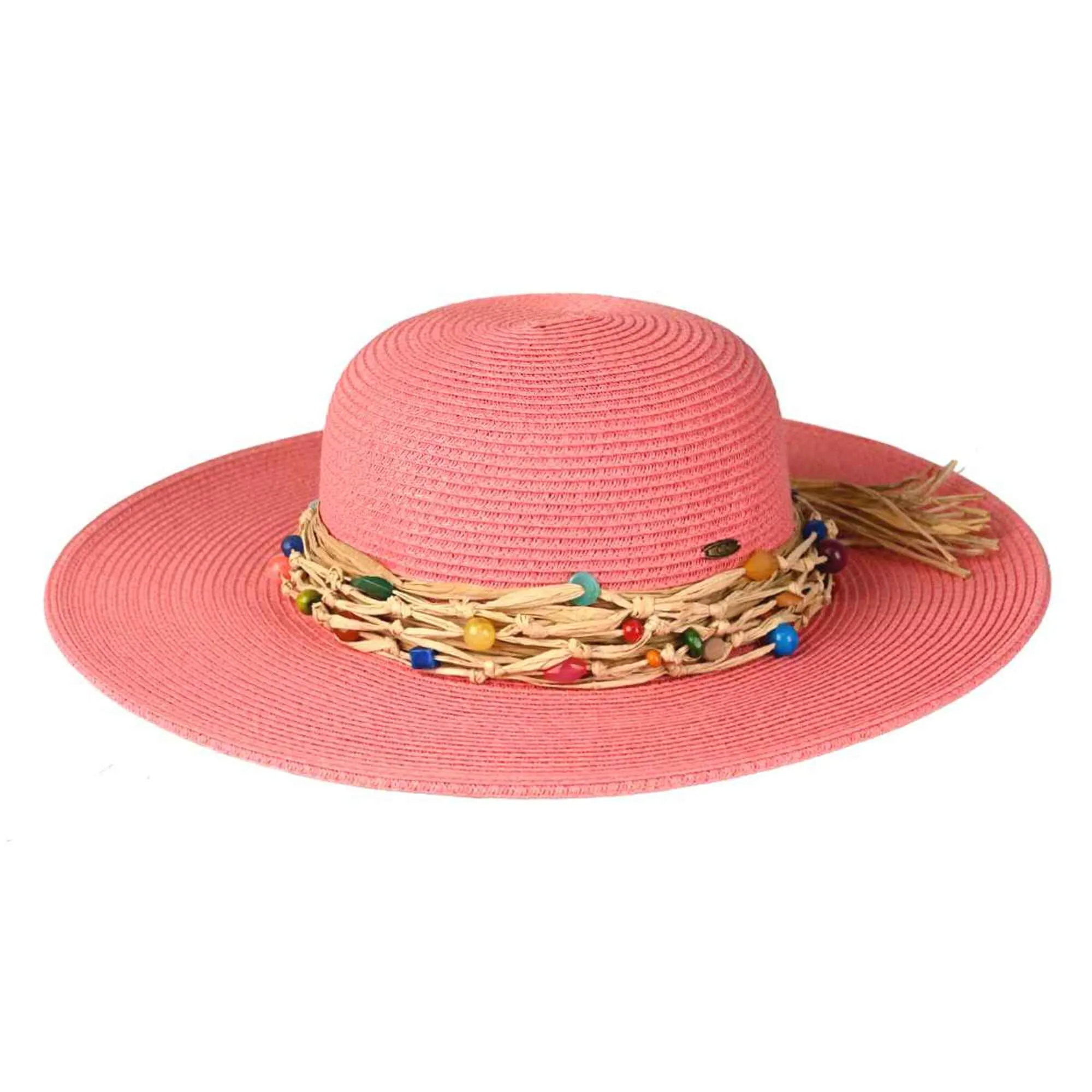 STH0025 Gloria Colorful Bead Trim Wide Brim Hat