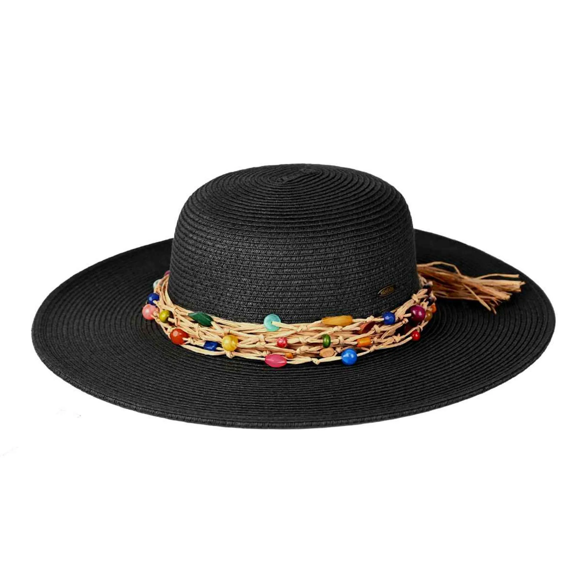 STH0025 Gloria Colorful Bead Trim Wide Brim Hat