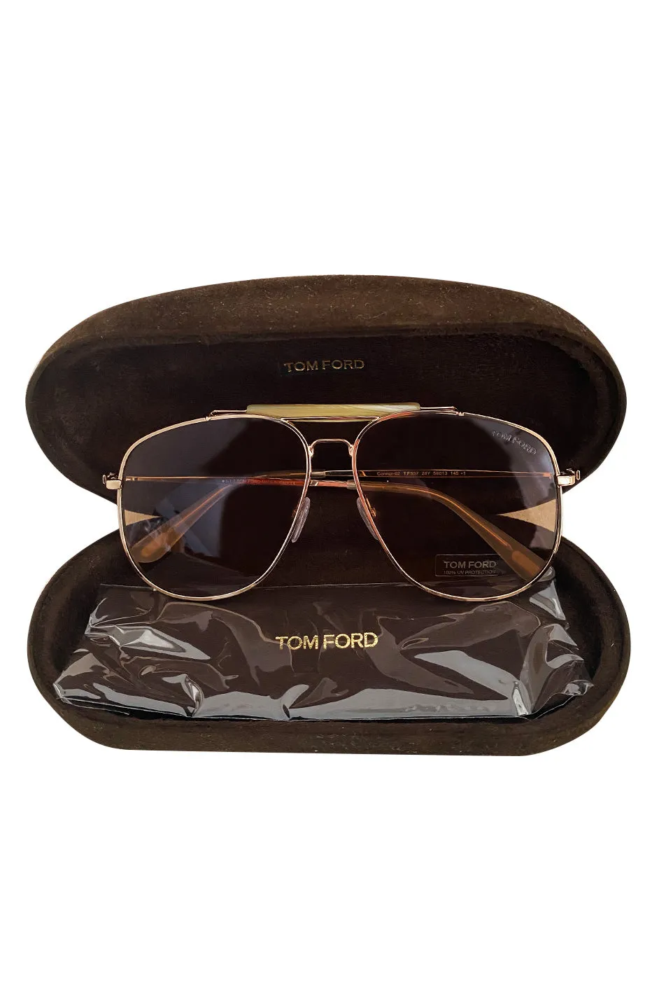 Tom Ford 'Connor-02' Oversized Metal Gold Toned Aviator Sunglasses