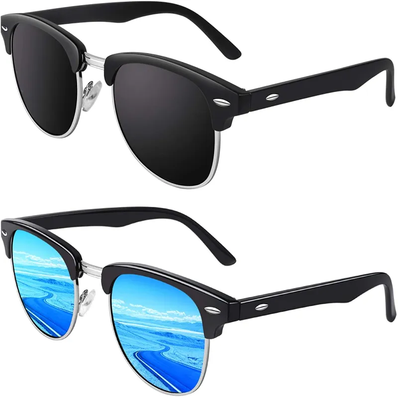 Unisex Classic Horn Rimmed Semi Rimless Polarized Sunglasses