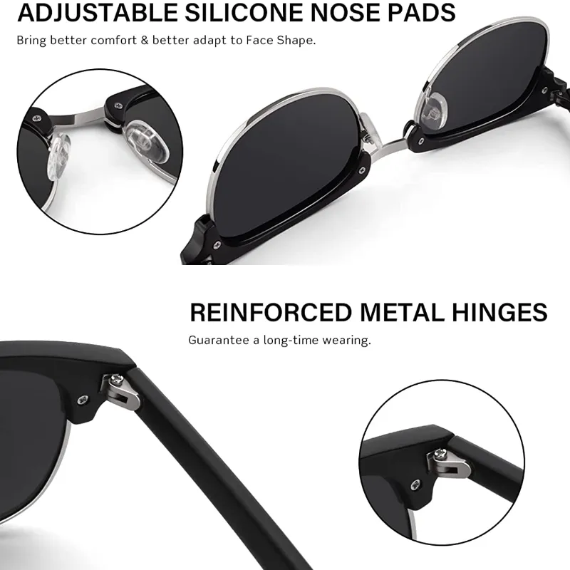 Unisex Classic Horn Rimmed Semi Rimless Polarized Sunglasses