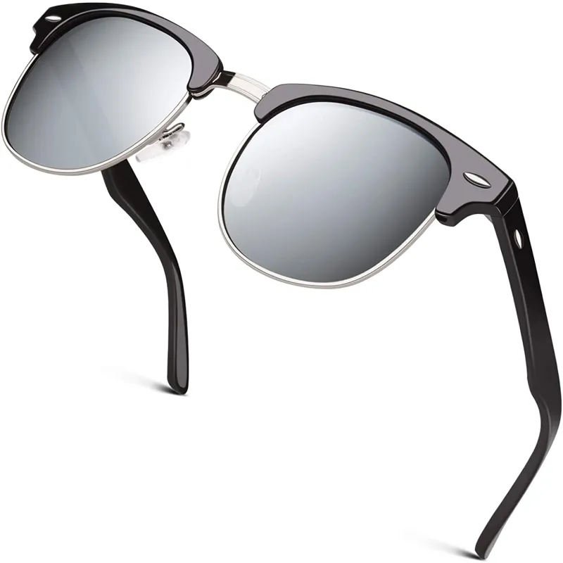 Unisex Classic Horn Rimmed Semi Rimless Polarized Sunglasses