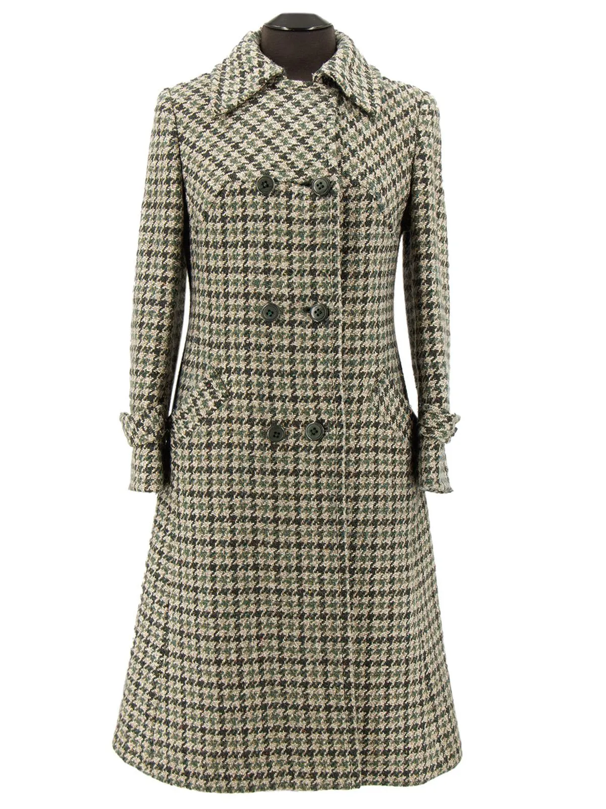 Vintage 60s Wool Mix Green Houndstooth Coat