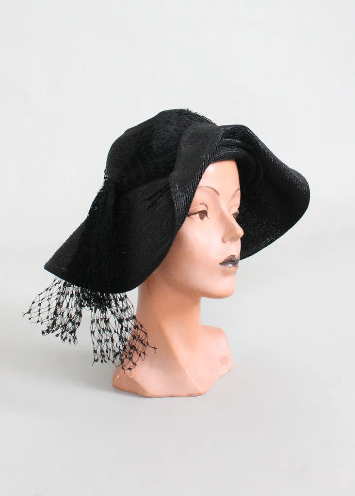 Vintage Early 1930s Black Straw Floppy Hat