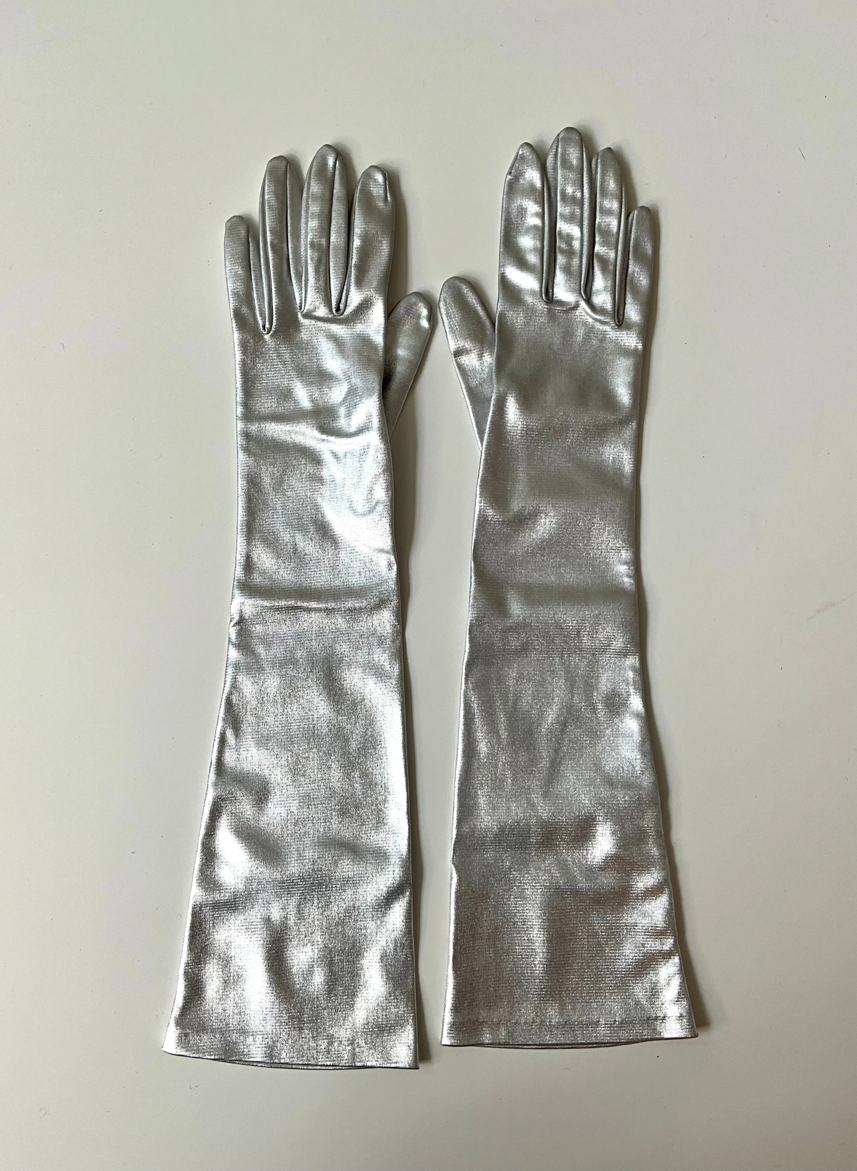 Vintage Silver Evening Gloves, Size 6 1/2