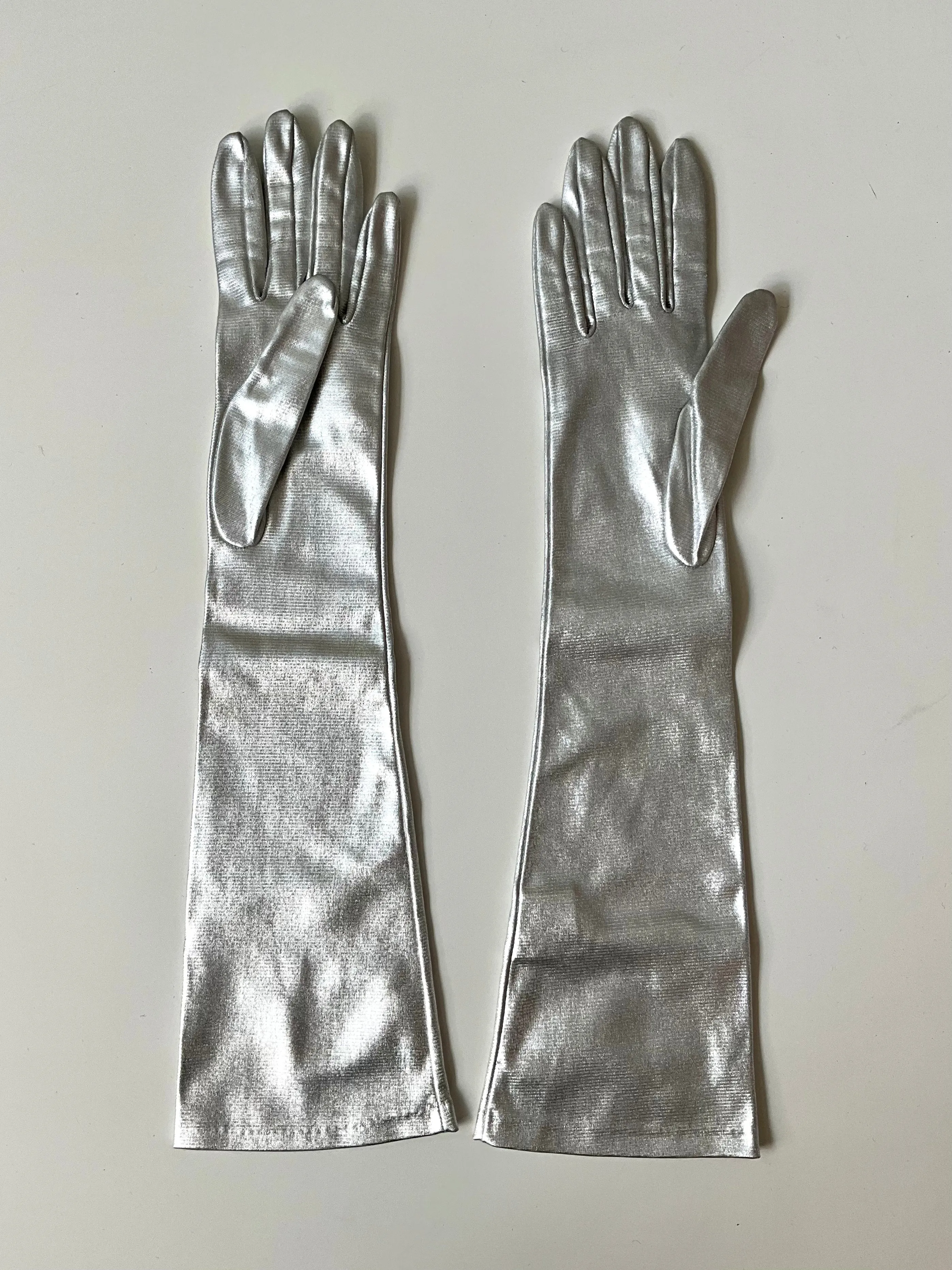 Vintage Silver Evening Gloves, Size 6 1/2