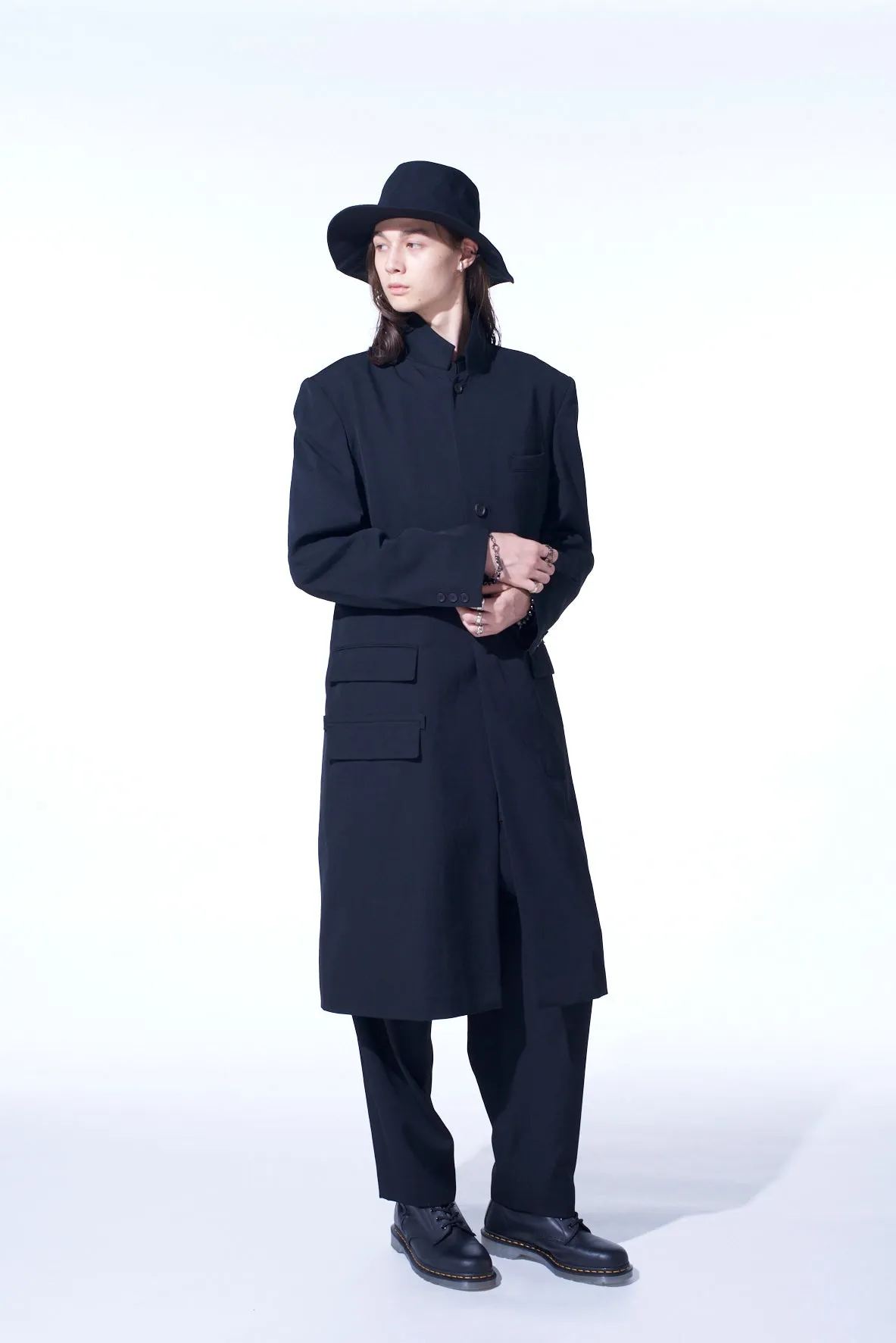 WASHER WOOL GABARDINE SLIM LONG JACKET