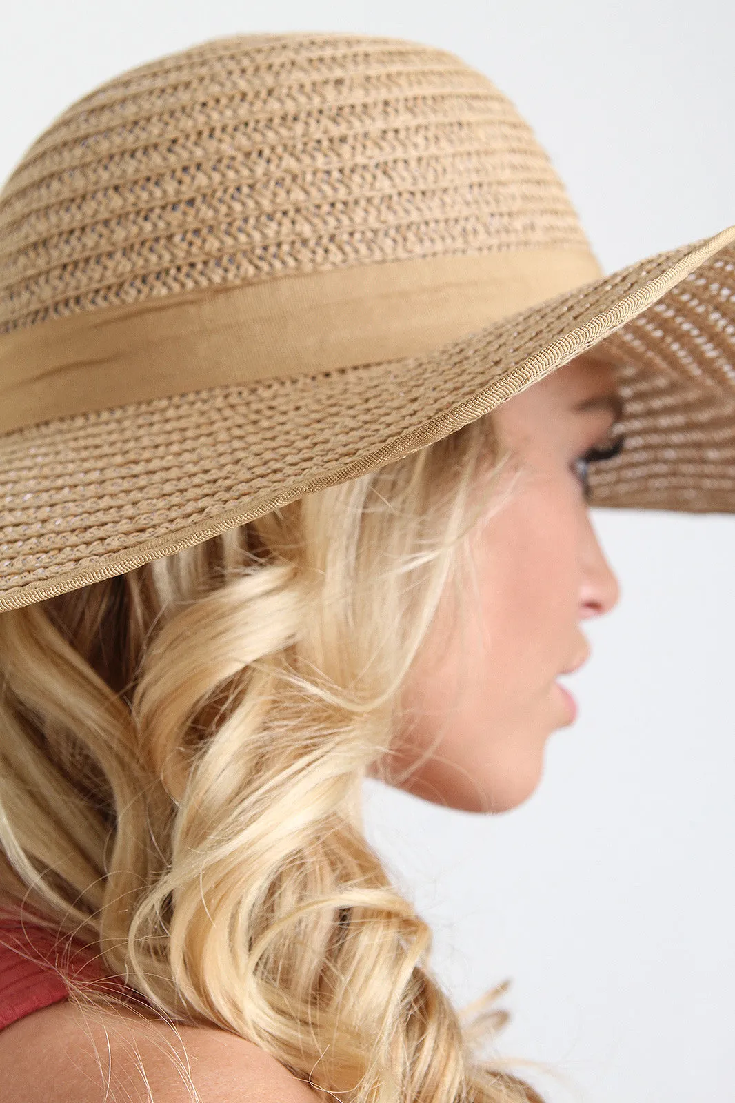 Wavy Brim Stitched Straw Floppy Hat