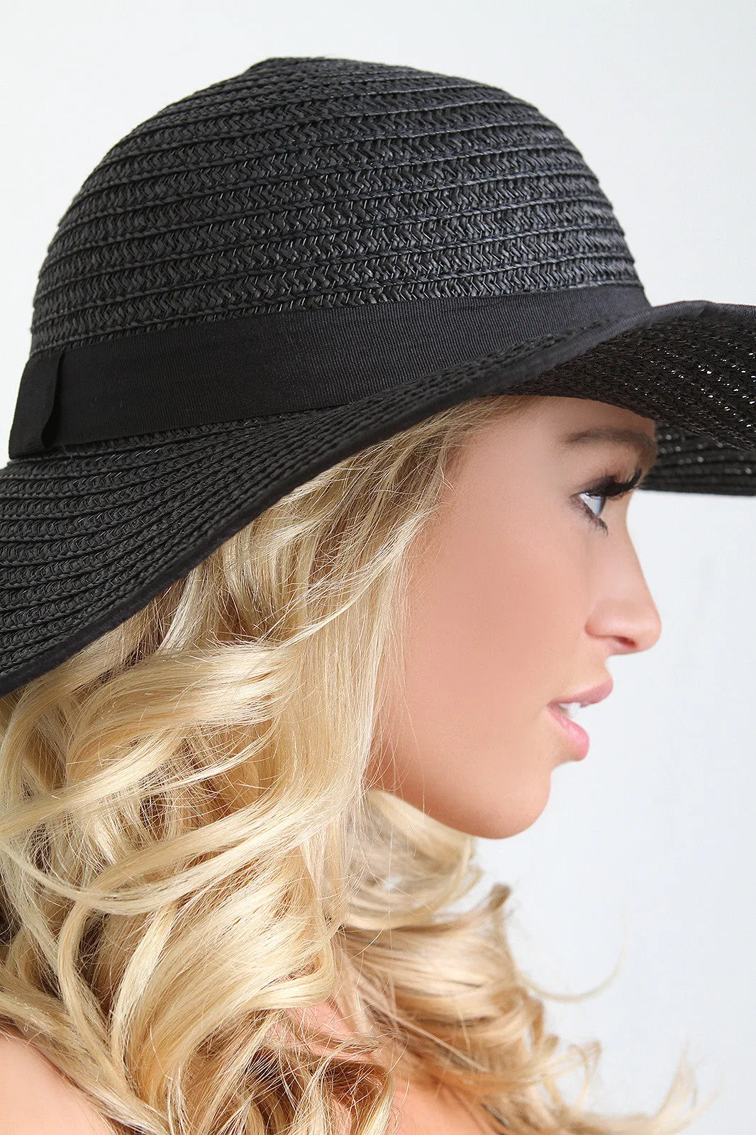 Wavy Brim Stitched Straw Floppy Hat