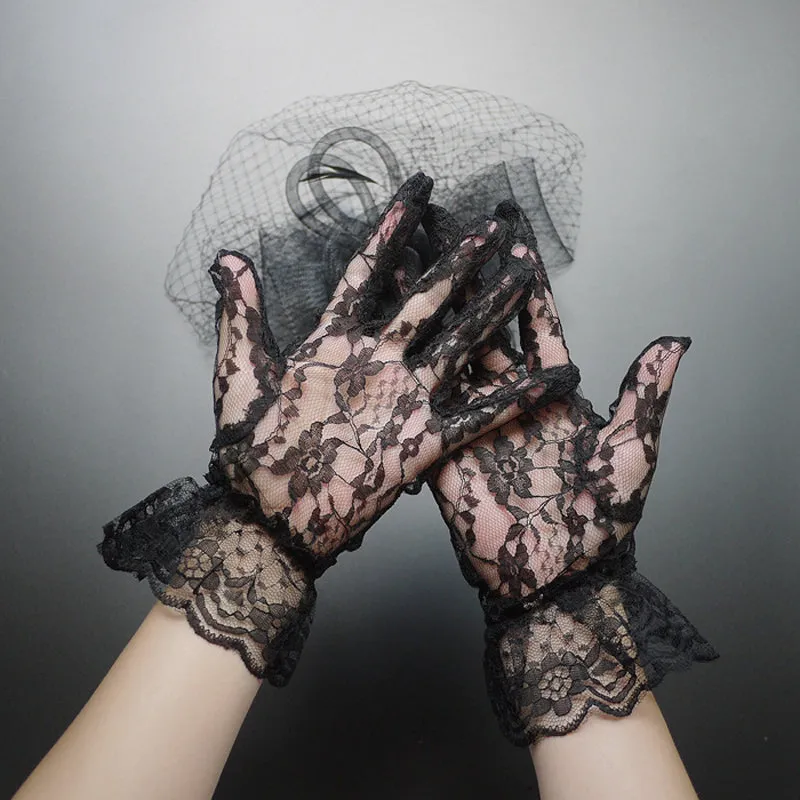 Wedding Gloves, Black Lace Wedding Gloves, Short Gloves, Lovely Gloves, TYP0535