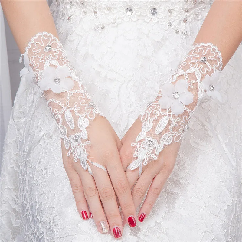 Wedding Gloves, Lace Gloves, Short Gloves, Wedding Gloves With Beaded, TYP0538