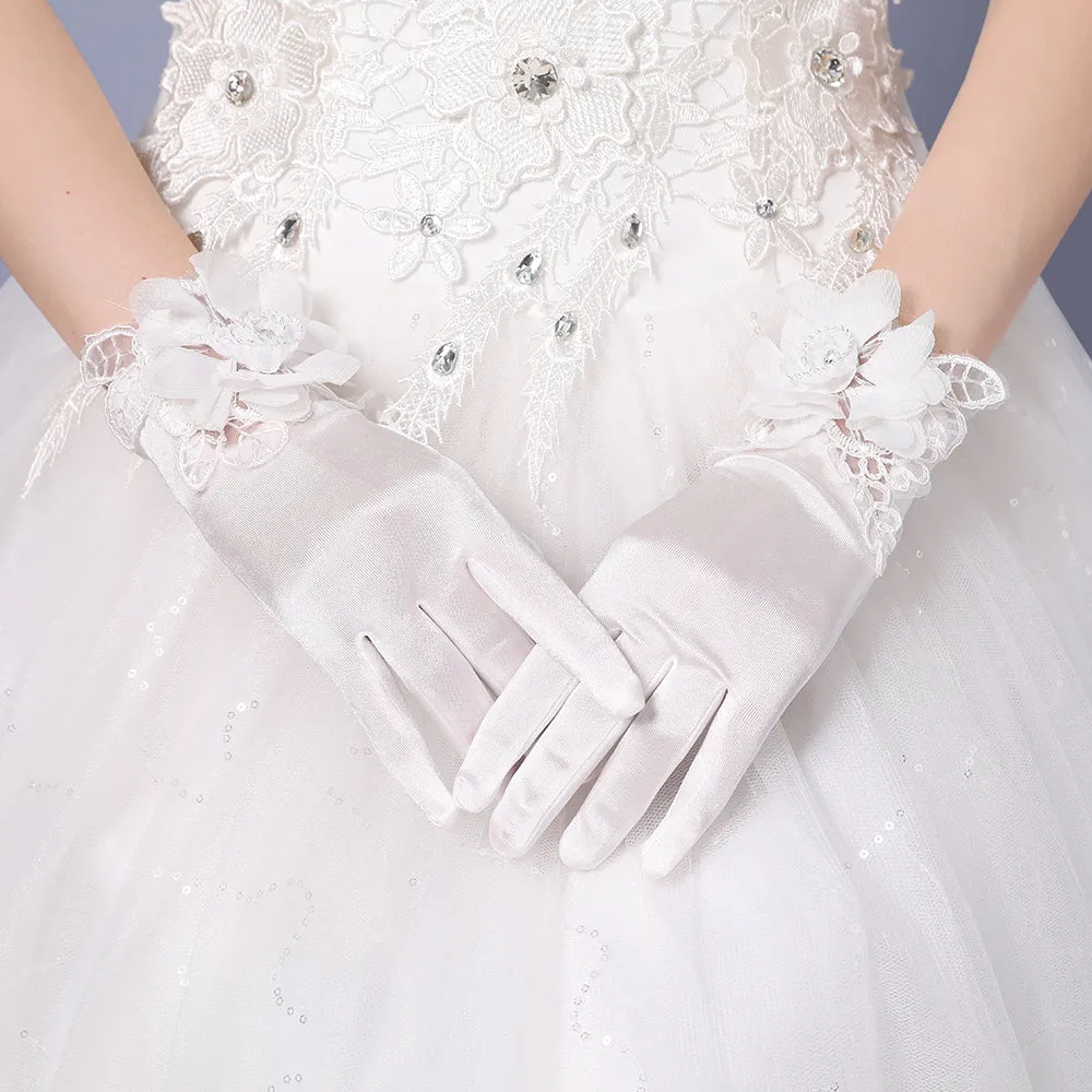 Wedding Gloves, Lace Gloves, Short Gloves, Wedding Gloves With Handmade Flower, TYP0539