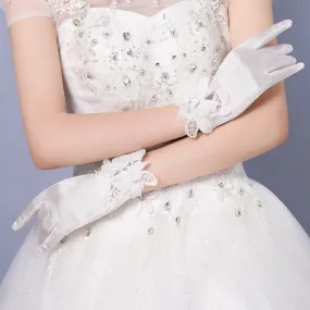 Wedding Gloves, Lace Gloves, Short Gloves, Wedding Gloves With Handmade Flower, TYP0539