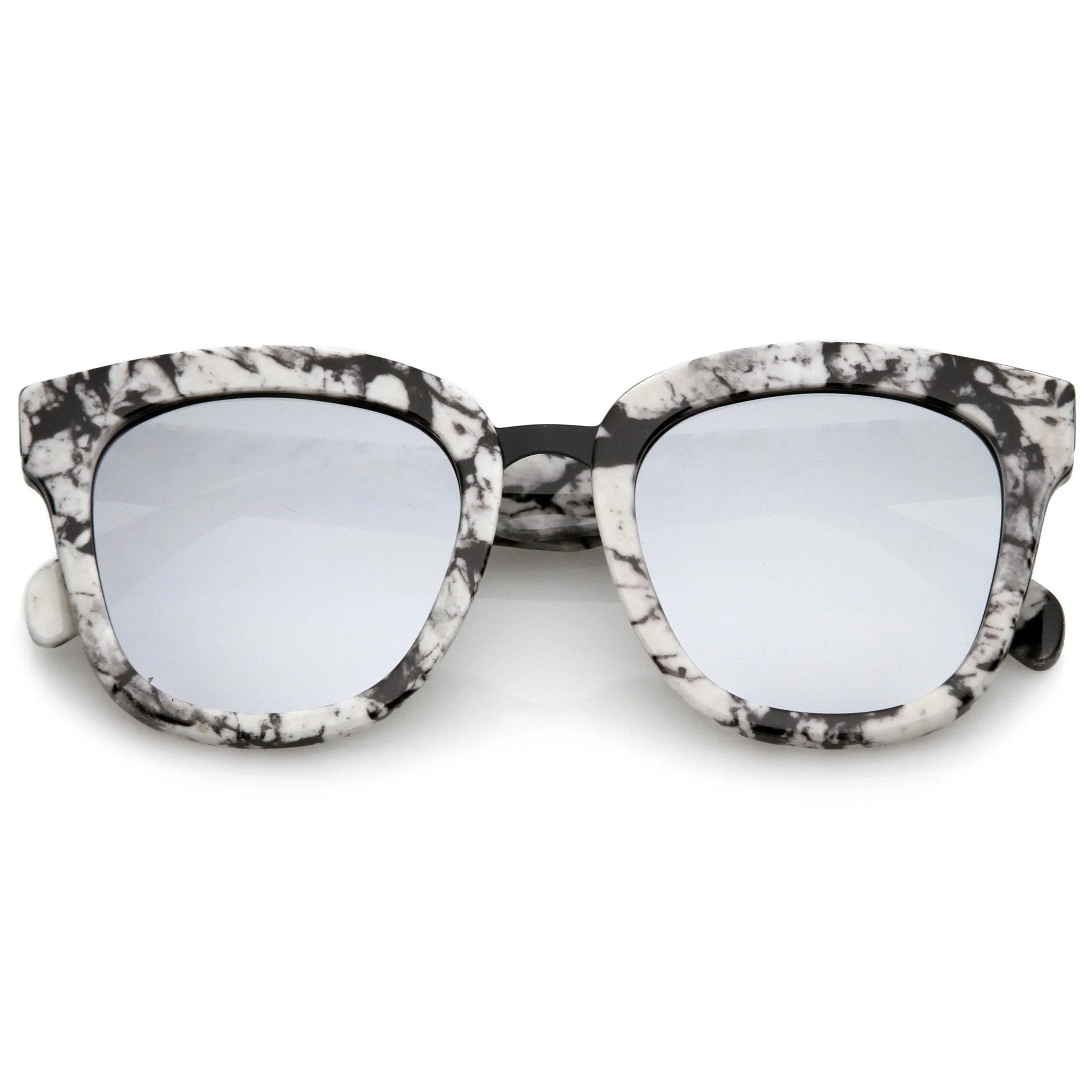 Women's Marble Mirrored Flat Lens Cat Eye Sunglasses C152