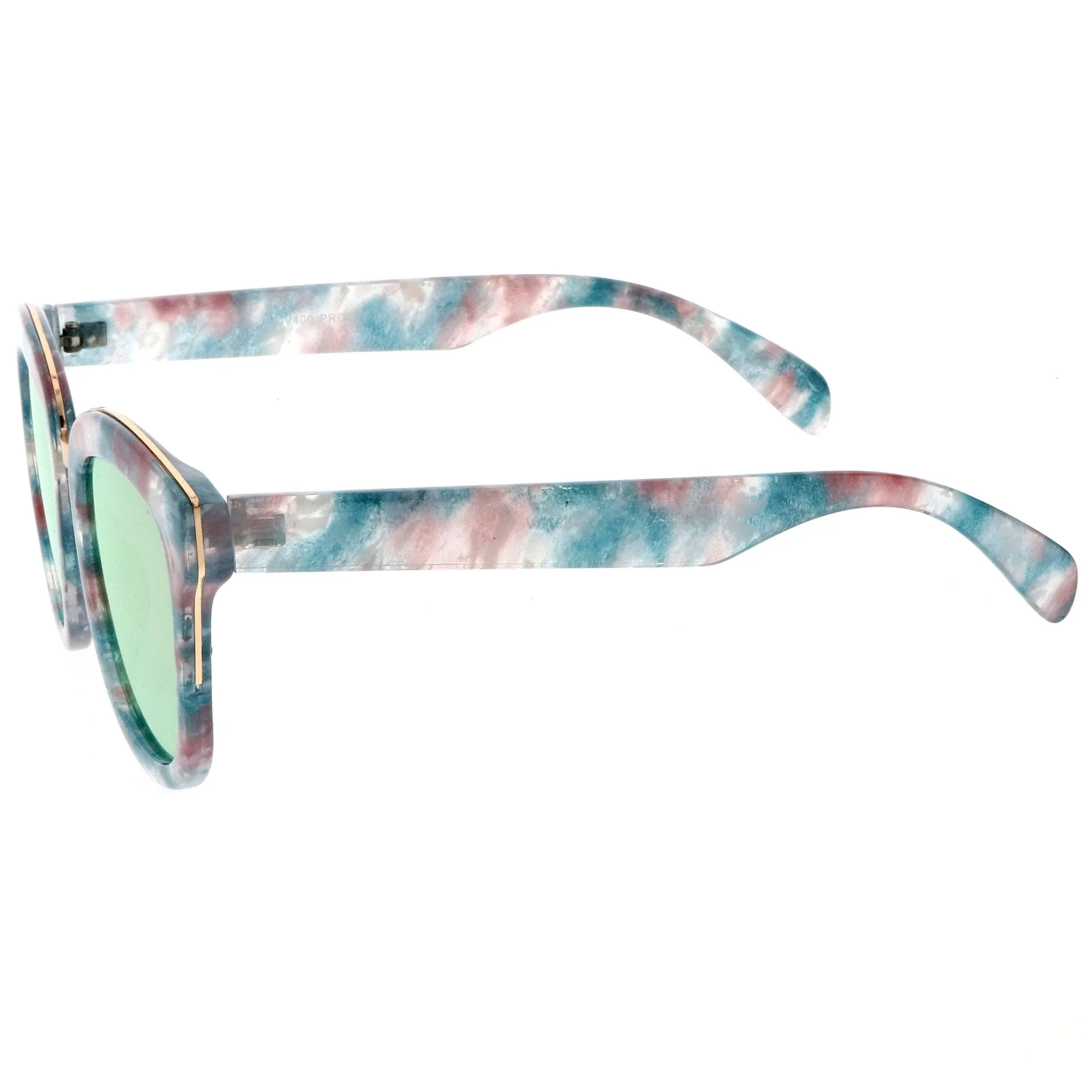 Women's Marble Mirrored Flat Lens Cat Eye Sunglasses C152