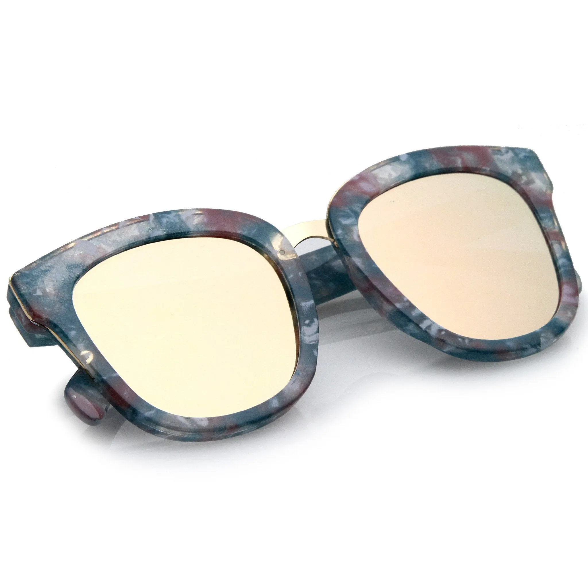 Women's Marble Mirrored Flat Lens Cat Eye Sunglasses C152