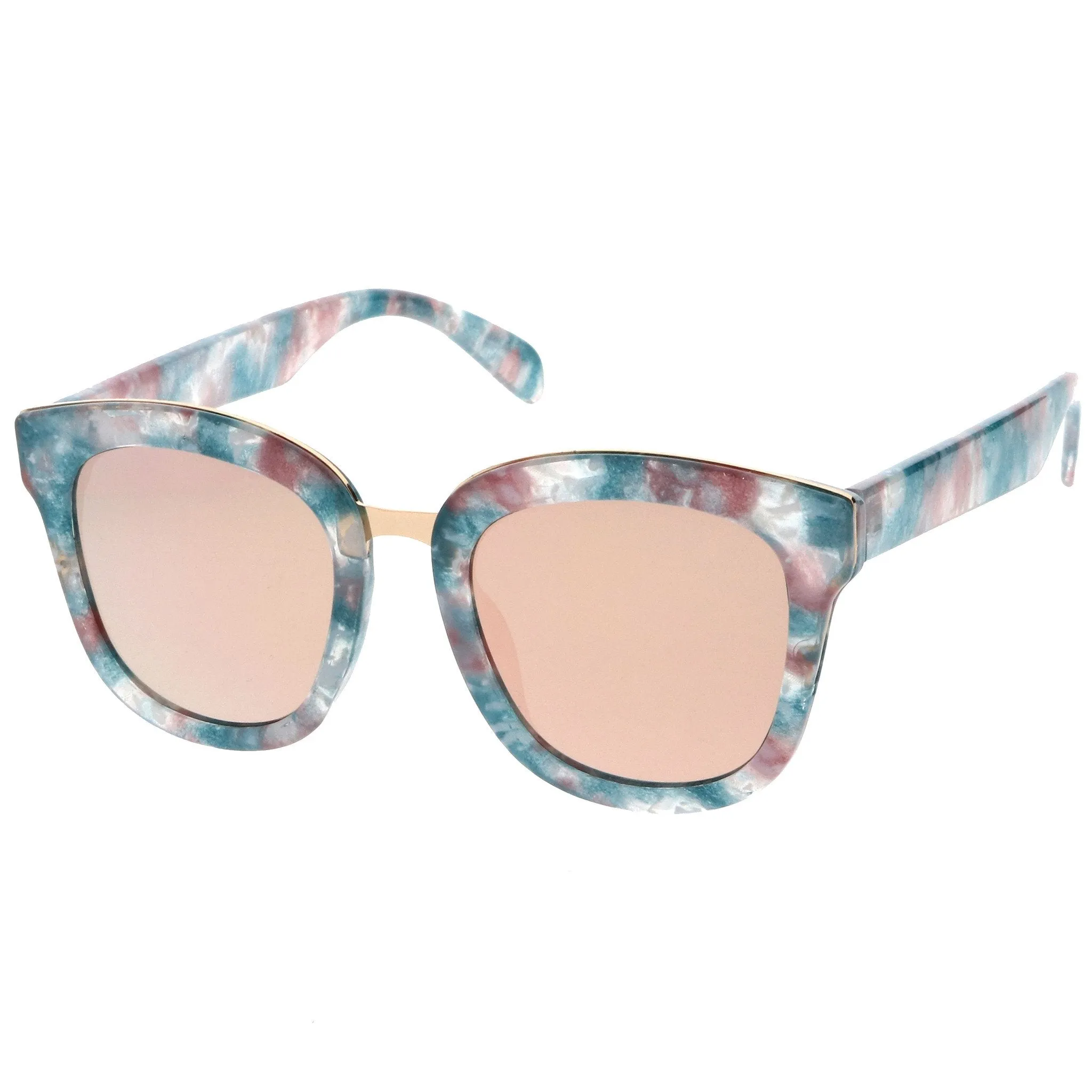 Women's Marble Mirrored Flat Lens Cat Eye Sunglasses C152