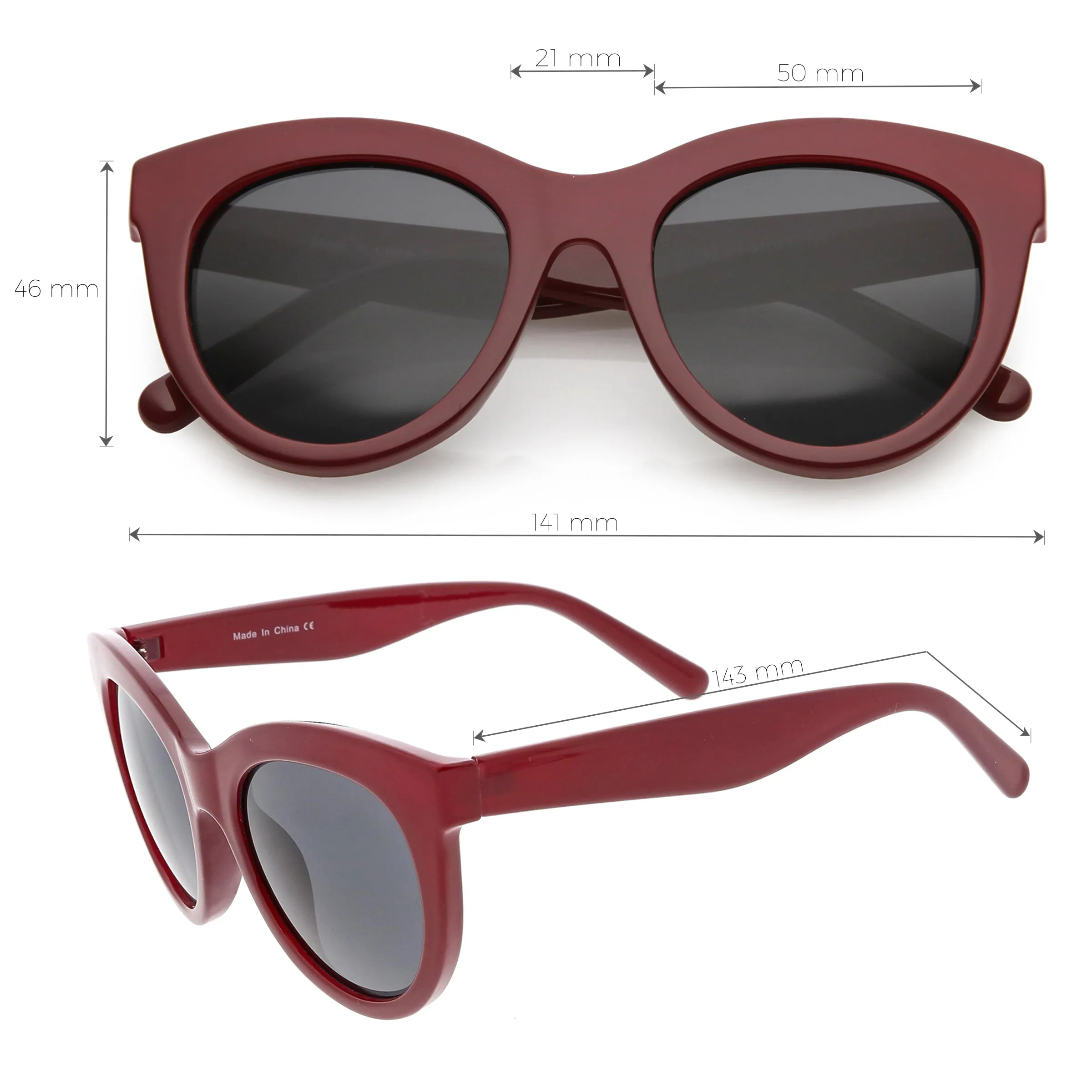 Women's Oversize Horned Rim Cat Eye Color Tone Sunglasses C837